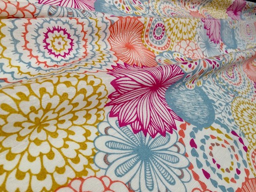 Pink Flowers & Leaves Floral Mandala Fabric Curtain Material 138cm wide canvas - Picture 3 of 8
