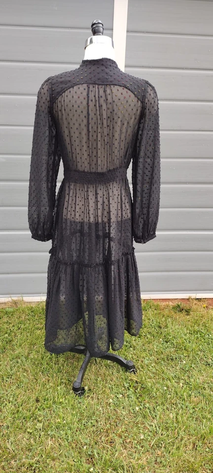 Vestido Camisa Anthropologie Negro Audrey Clip Punto Mujer Manga Larga Transparente Talla 6 Foto 2 de 4