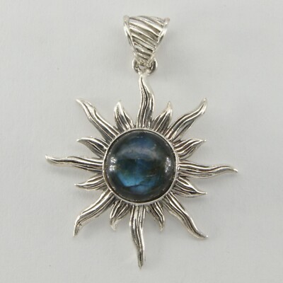 Round LABRADORITE Sun / Star Pendant - 925 STERLING SILVER Natural Gemstone #51e