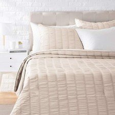 Seersucker Comforter Set Premium Soft Easy-Wash Microfiber Twin Color Taupe