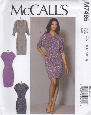 McCalls Schnittmuster 7465 Kleid Fledermausärmel geraffter Rock Gr. 6 - 14 Neu