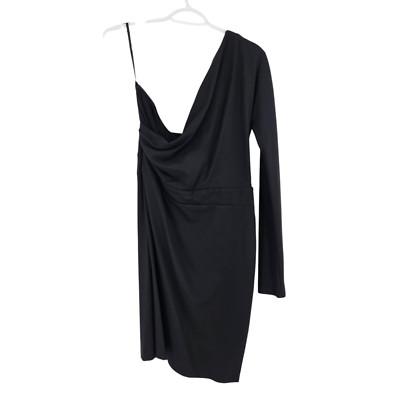 Blugirl Blumarine Dress Black Asymmetrical One Shoulder Long Sleeve NWOT Size 12