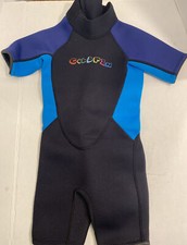 GoldFin Unisex Kids Wetsuit Size 6 Black Teal Blue Short Sleeves Swim