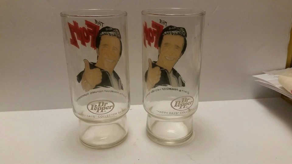 复古 Dr. Pepper Happy Days The Fonz 玻璃 1977 Henry Winkler 2 件套 — 第 2/2 张图片