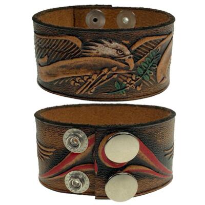 Herren Damen Fliegender Adler/rote Blume Lederarmband