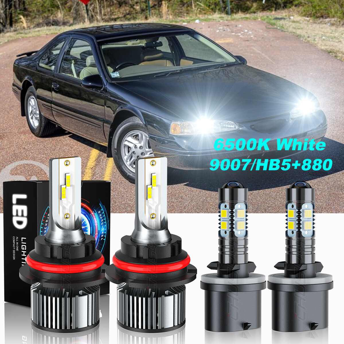 For Ford Thunderbird 1994-1997 6500K 4X LED Headlight High/Low + Fog Light Bulbs