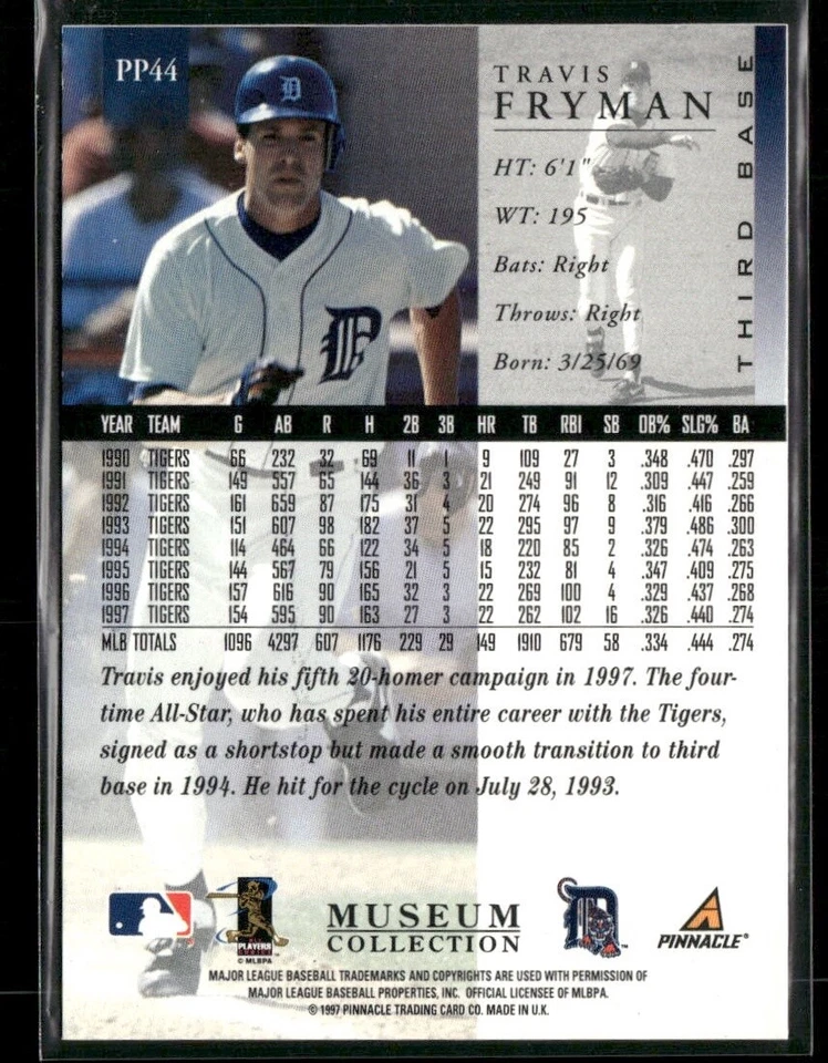 Travis Fryman 1998 Pinnacle Museum Collection #PP44 - Detroit Tigers - Image 2 of 2