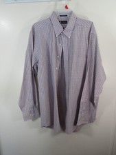 Chaps Dress Shirt Size 17.5 34 35 White Blue Orange Stripes Buttons Long Sleeve