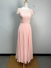 JJ's House Petal Pink Chiffon Lace Floor Length Bridesmaid Dress Sz 4 206482