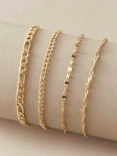 4pcs.Simple Gold Colored Chain Layered Statement Anklet New