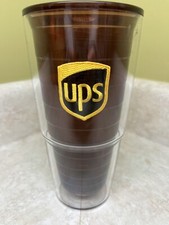 UPS Tervis Tumbler Cup Clear & Brown 24 oz USA Made United Parcel Service Rare
