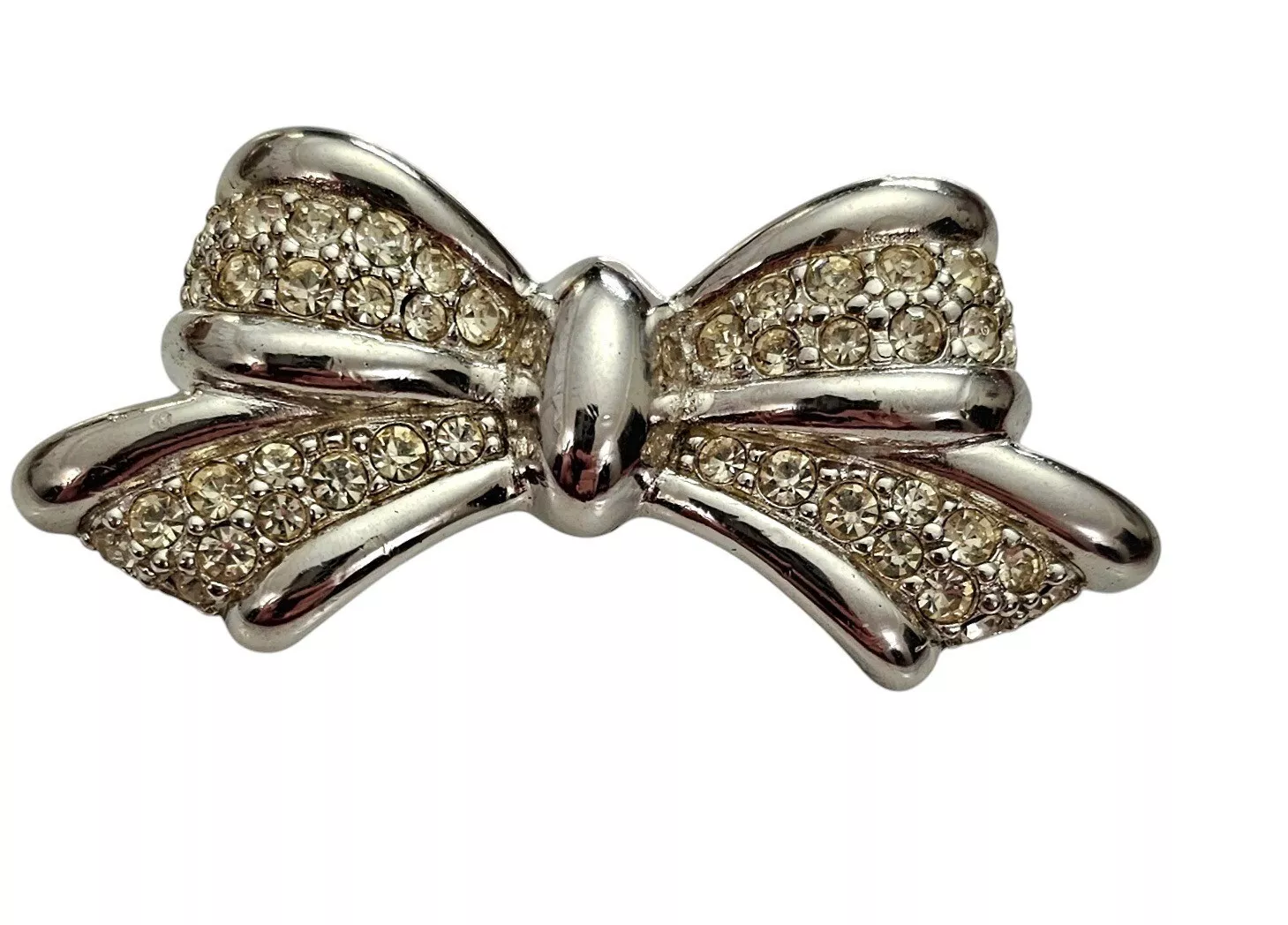 Broche nœud strass transparent ton argent Christian Dior L870