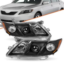 Headlights Assembly For 2007-2009 Toyota Camry Black Amber Headlamps 07-09 Pairs Headlights Assembly For 2007-2009 Toyota Camry Black Amber Headlamps 07-09 Pairs