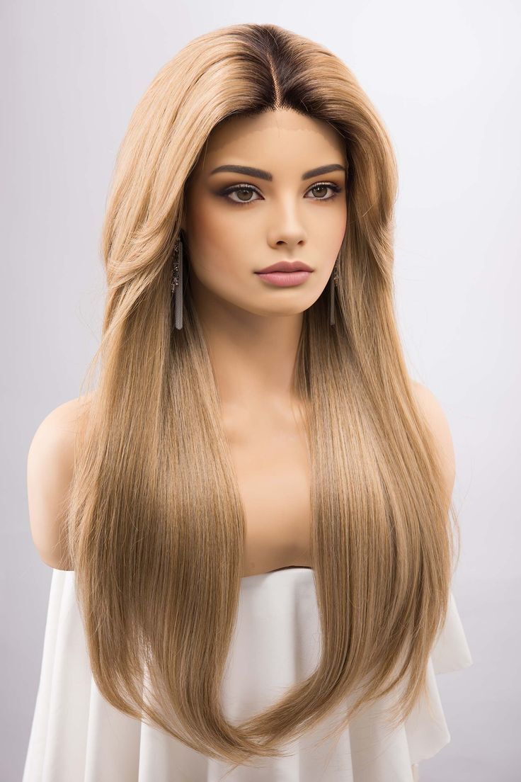 20” Brown/Blond Front Lace Wig Unit Human Hair Lisa” Unit: 20” Front Lace Wig w/ Deep Brown Rooting  main image 2
