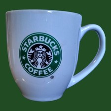 STARBUCKS BEIGE MERMAID LOGO COFFEE/TEA MUG MADE IN USA 14 oz Oval HANDLE