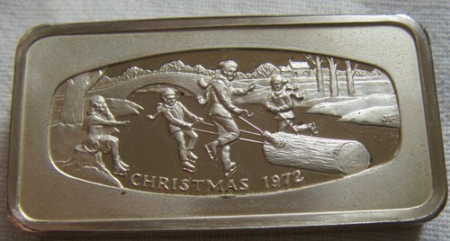 MED12206 - Christmas 1972 Franklin Mint 1000 Grains Solid Sterling Silver Ingot - Picture 4 of 5