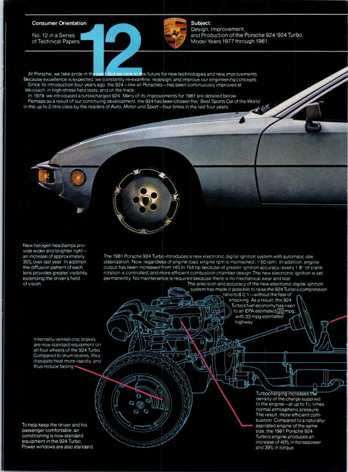 1981 Porsche 924 Turbo No 12 Drivetrain 2 Page Vintage Print Ad 80s Wall Art - Image 2 of 3