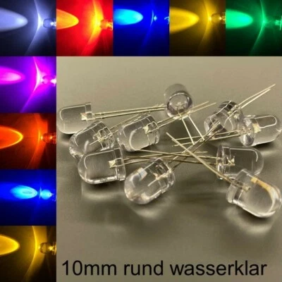 IRVIMA 10mm LEDs rund wasserklar alle Farben inkl. Widerstände Leuchtdioden LED 10 mm