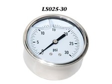 Pressure Gauge 0-30 PSI, Liquid Filled 2.5  Stainless Steel 1/4" NPT CBM