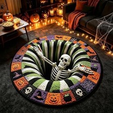 Halloween 3D Vortex Round Rug, Novelty Ghost Skeleton 3D Optical Illusion Rugs