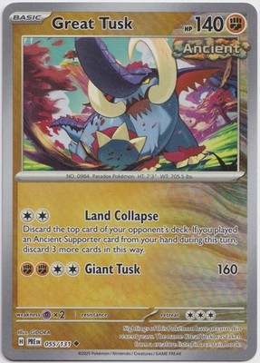 Pokémon Great Tusk Pokeball Reverse Prismatic Evolutions 055/131 NM Englisch