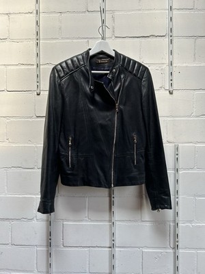 Massimo Dutti Damen Super Lederjacke Schwarz Größe M