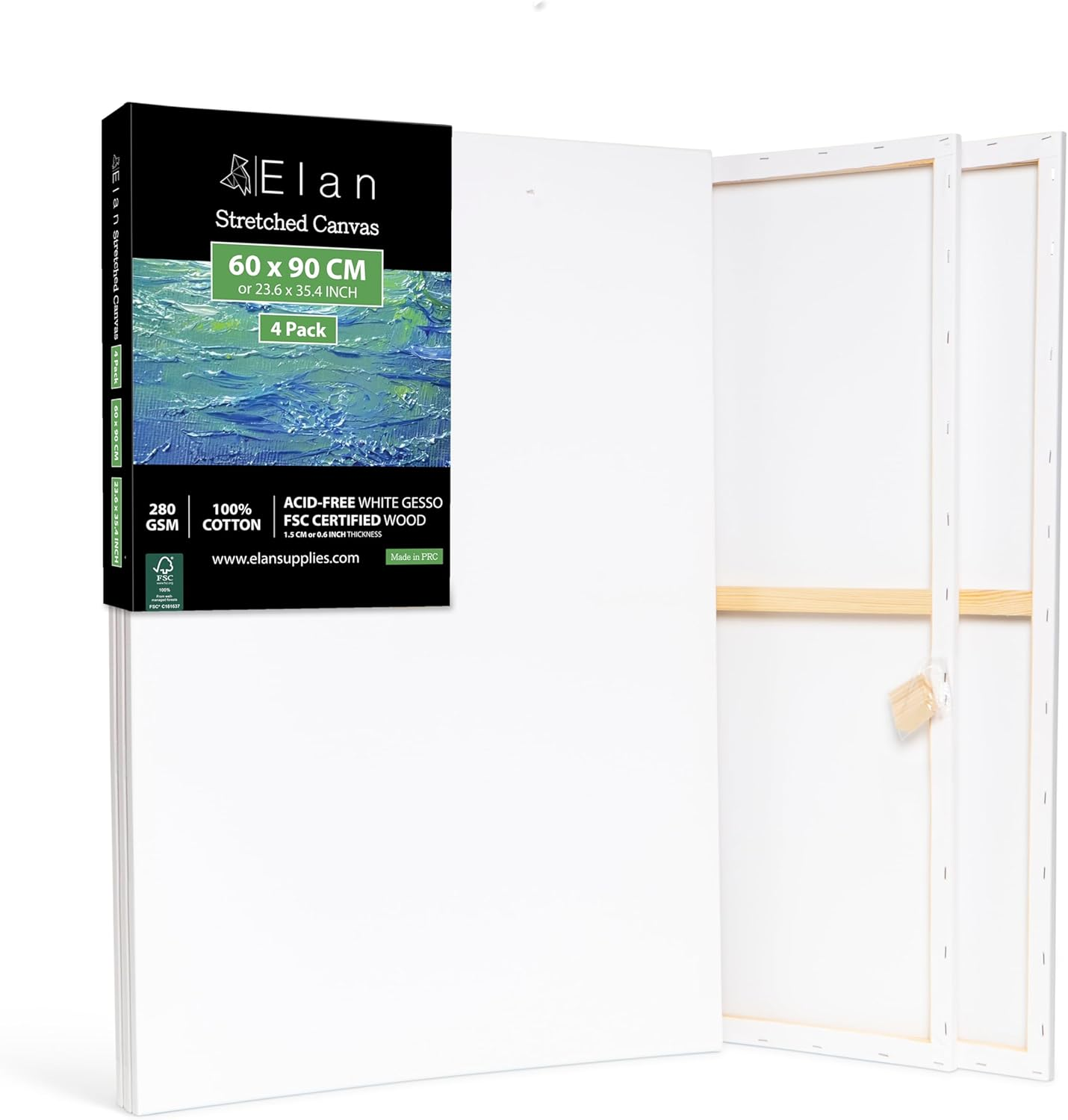 Stretched Canvases 60X90 CM, 4-Pack Large Canvas for Painting 280 GSM, Triple Pr