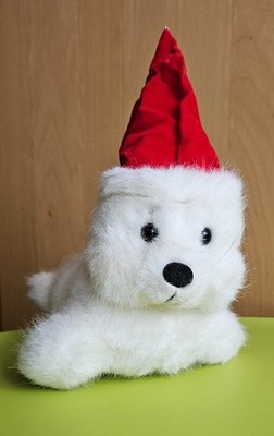 Vintage Robbe mit Weihnachtsmütze,Russ Berrie & Co.,ca.1980,Made in Korea