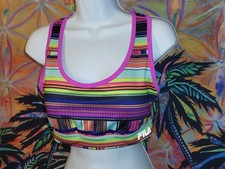 Fila Sport Running Multi Colored Striped Wire Free Sports Bra Size L