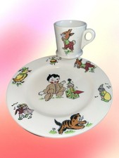 Vtg Mayer Plate Cup Baby Child Set Kitten Duck Beaver Falls Toyland Pattern