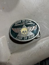 Preowned RIDE TO LIVE LIVE TO RIDE BELT BUCKLE Solid brass Heritage Buckles