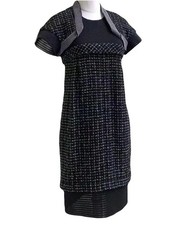 Chanel Black Nylon Blend Tweed Mini Dress 38FR 10uk Short Sleeves Bolero Like