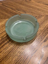 Vintage Frosted Green Glass Firna Table Top Ashtray 