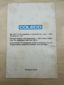 Mr Do (Colecovision, 1983) Manual Only Coleco Vision Cartridge Instructions