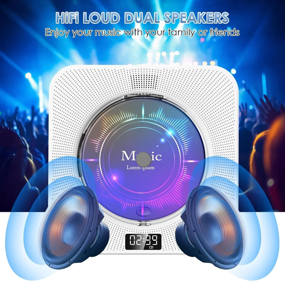 Bluetooth MINI CD Player eingebauten HiFi Lautsprechern Desktop CD-Player DE - Bild 3 von 4