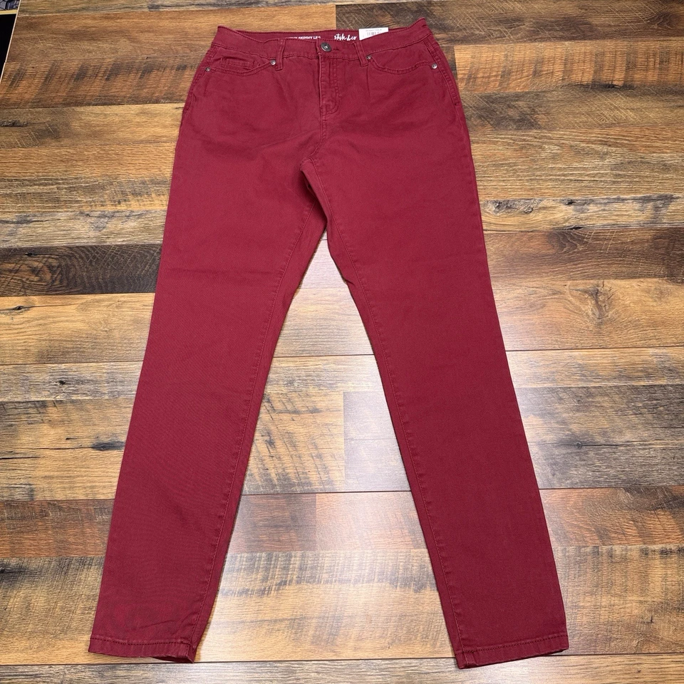 Pantalones de mezclilla ajustados Style & Co con curvas para mujer 4 rojos tiro medio elásticos nuevos  Foto 2 de 4