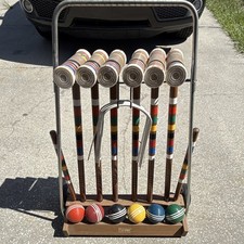 Vintage Forster Croquet Set Wheeled Stand 6 Player made In USA
