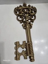 Vintage MID-CENTURY SYROCO Victorian Goldtone Skeleton Key 18" Wall Decor/...