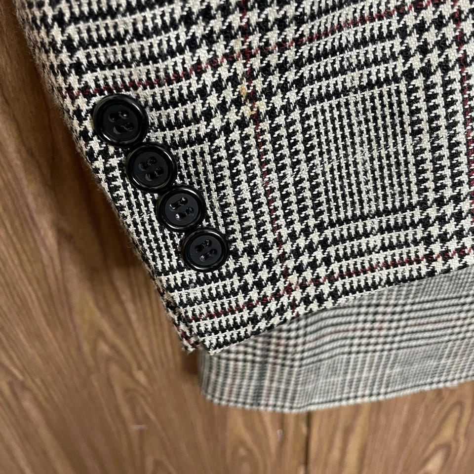 Abrigo deportivo Stafford para hombre 40S blanco negro multicolor a cuadros dos botones hecho en EE. UU. Foto 4 de 4