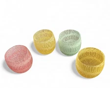 1950’s Colour Craft Glass Spaghetti String Roly Poly / Tumblers Glasses Set of 4