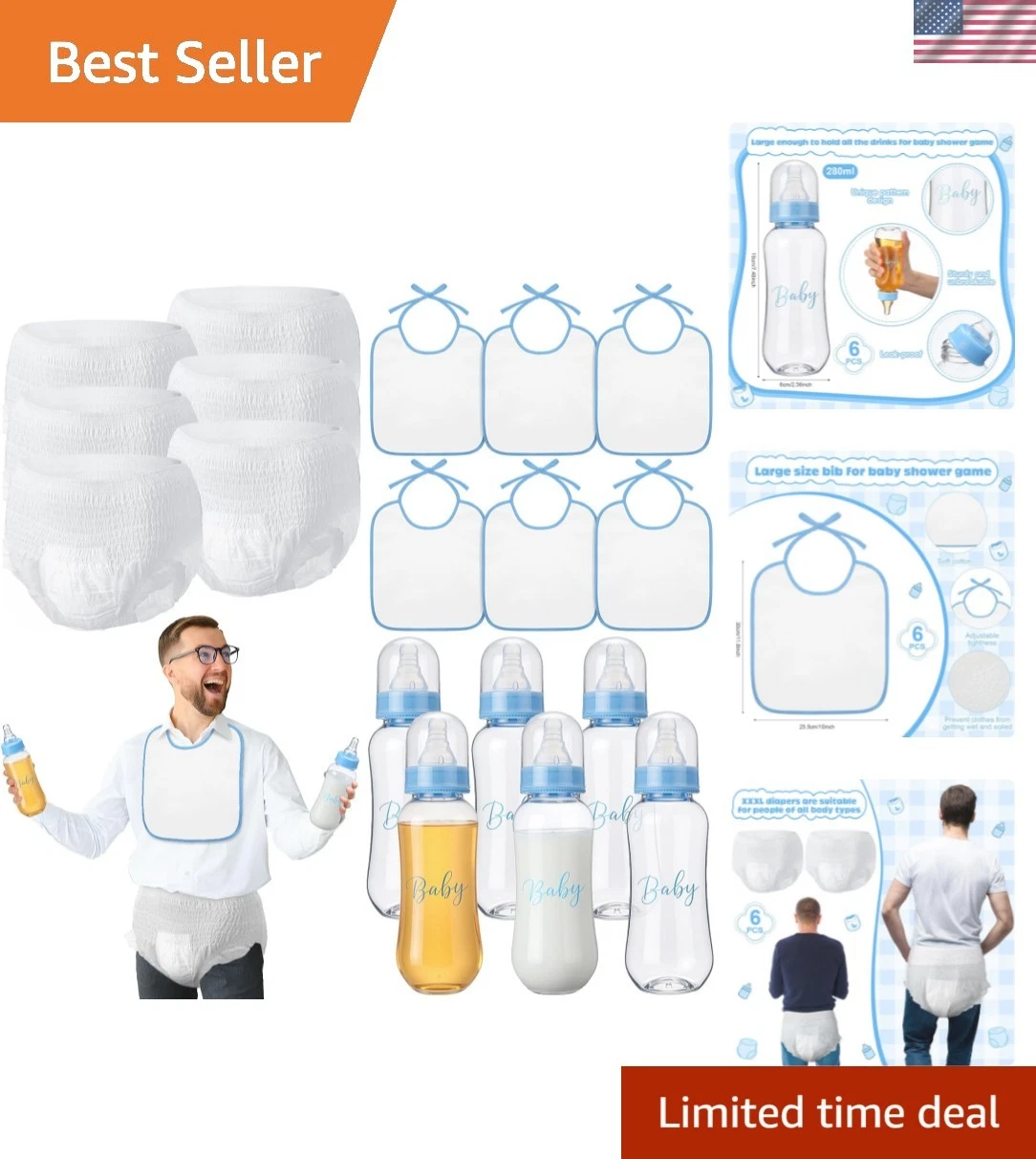 6 Sets Bottle Chug Baby Shower Games Juegos Para Plastic Baby Bottles Bibs Di...
Opens in a new wind