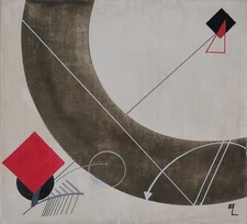 El Lissitzky Signed Abstract Oil Painting on Canvas - Constructivist Art