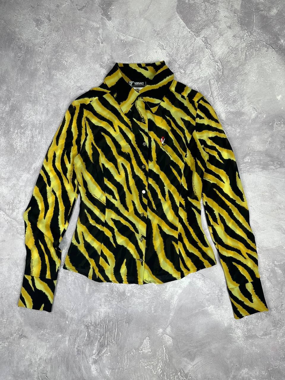 Versace Jeans Couture & Cheetah Print Button Up Sheer Long Sleeve Shirt