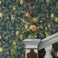 Botanische Tapete Teal Laub VöGel Zweig Baum Zitrone Blatt Pfad Holden 13871