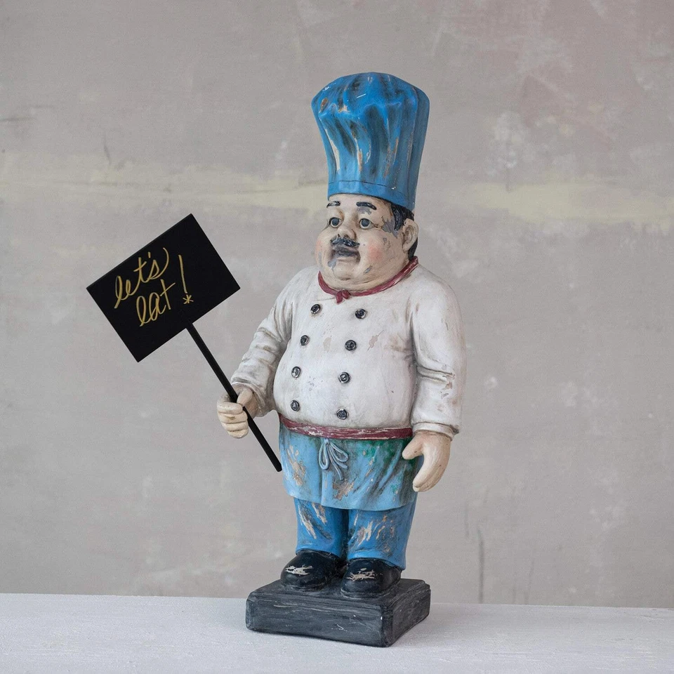 Vintage-Inspired Tabletop French Chef Statue with Chalkboard Sign - Image 2 of 2