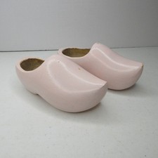 Vtg Pink Wooden Dutch Clogs Kids Klompen Decorative Figurine Pair Hand-Carved