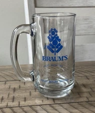 Braum’s Frost Before Serving Clear Glass Mug Blue Letters Vintage