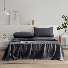 Luxurious King Size Linen Sheets Set - 100 French Stonewash, Dark Grey