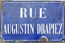 Old antique French enamel street road sign rue  Auguste Augustin Drapiez Lille