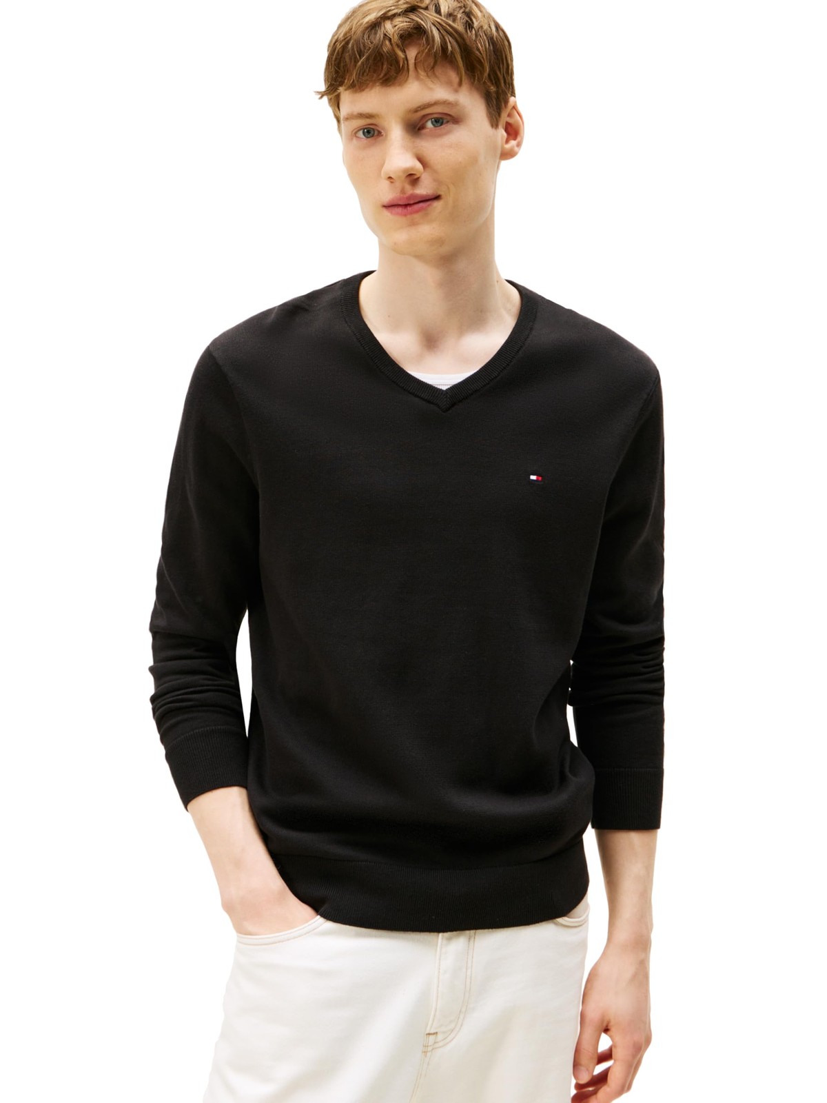 Tommy Hilfiger Mens Cotton Solid V-Neck Sweater Black XX-Large 14390₽